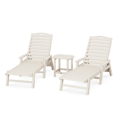 Nautical 3-Piece Chaise Lounge with Arms Set with South Beach 18"" Side Table -  POLYWOOD®, PWS719-1-SA