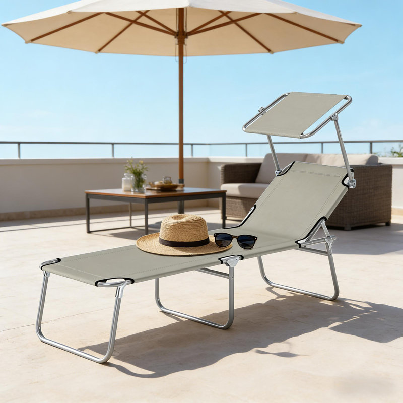 Patio Folding Tanning Chair,Outdoor Chaise Lounge Chair, Cream