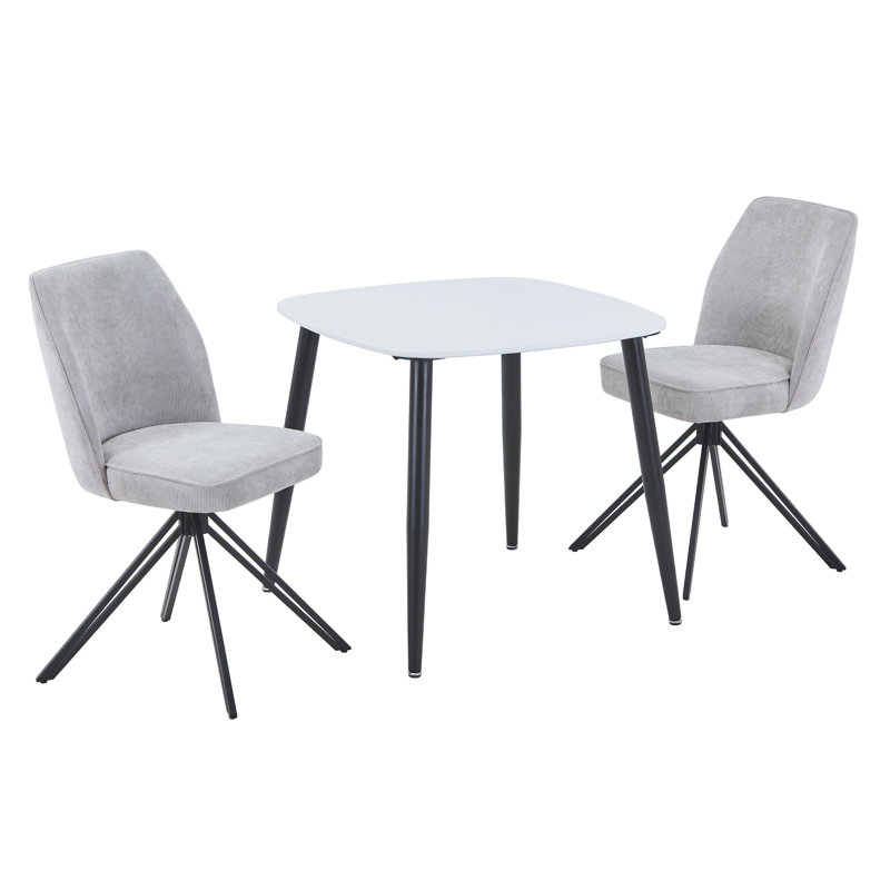Aspen 2-Piece Casual Dining Set - Compact Square Table & 2 Swivel Upholstered Dining Chairs, White, Light Grey