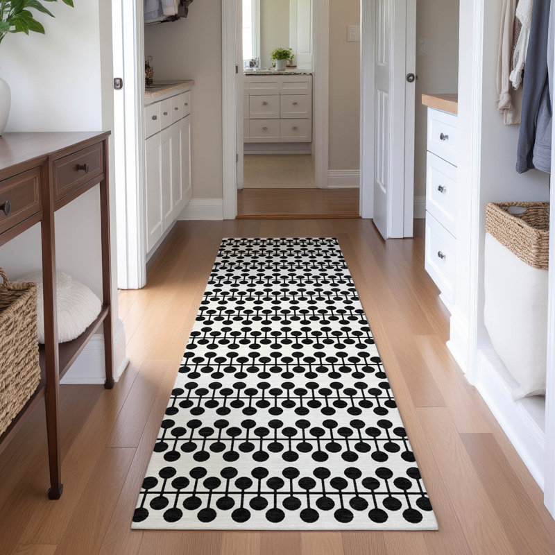 Premium Machine Washable Mayfield AMF2247 Geometric Rug, 2'3" x 7'6" Runner, Ivory