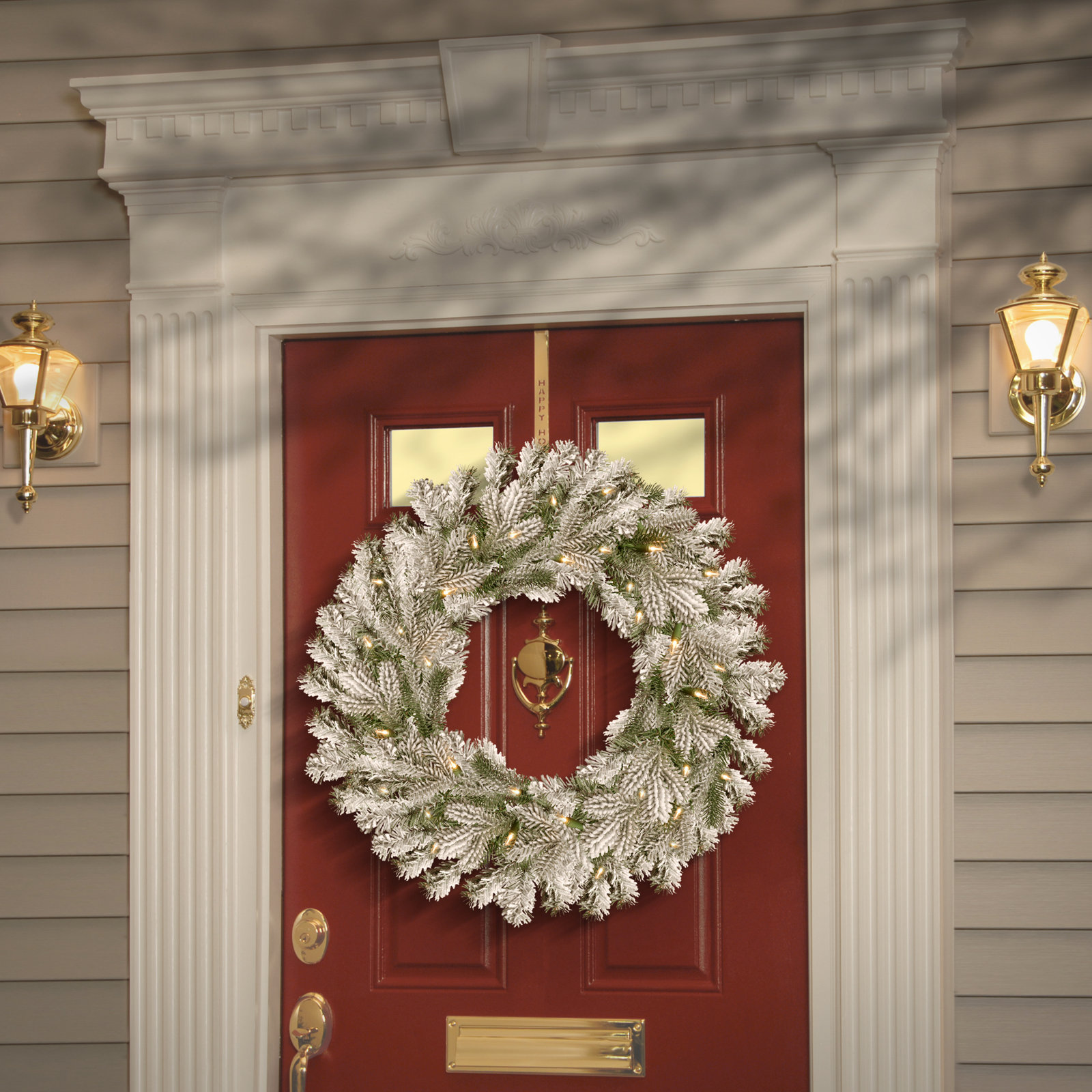 Snowy Sheffield Spruce Wreath with Twinkly LED Lights, 5" H x 30" W x 30" D