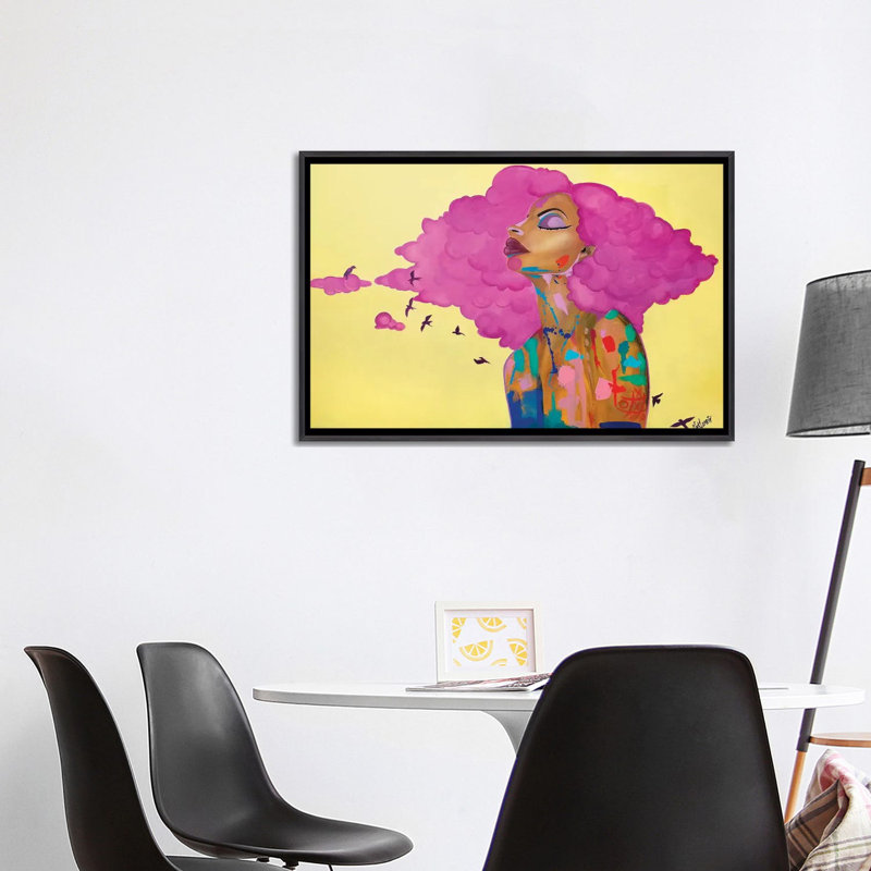 «Pink» par Pinklomein - impression d'art graphique, H 26 po x l 40 po x 1,5 po, Toile avec cadre noir patiné, Pas de tapis