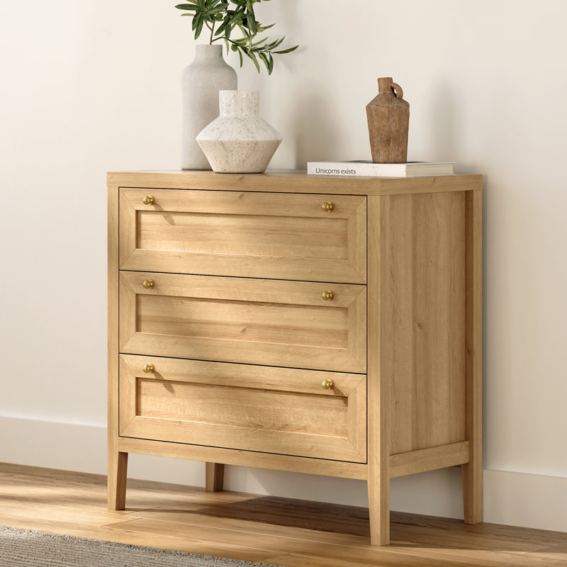 Farmhouse 3 Drawer Dresser,Wide Chest Of Drawers,Three Drawer Nightstand, 1, Natural Oak