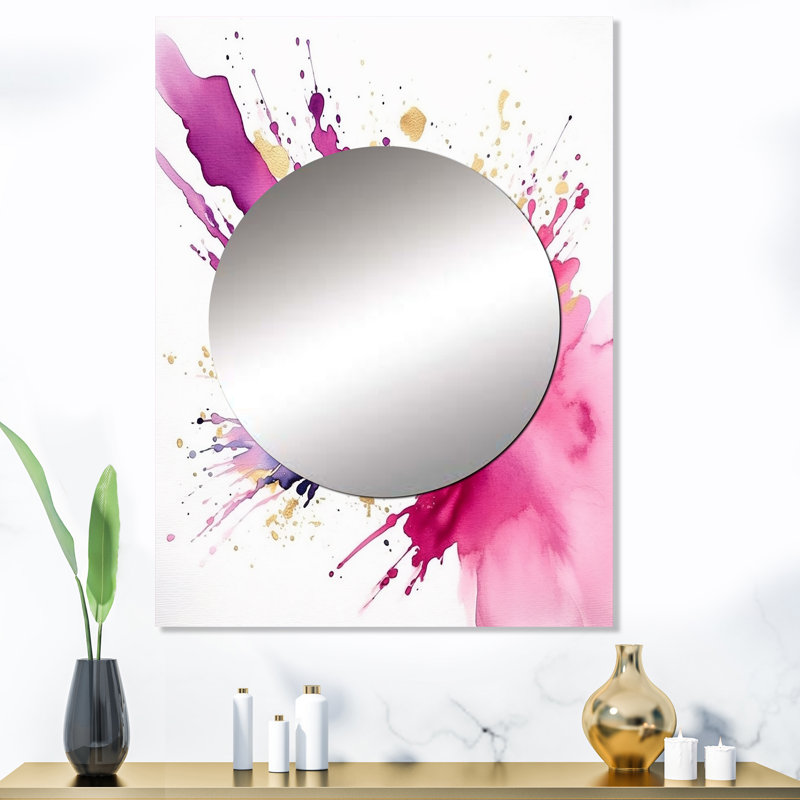 Lon Purple and Pink Strokes VII - Fractals Mirror, Modern Unique Wall Mirror, Printed Metal Art, 40" x 30"
