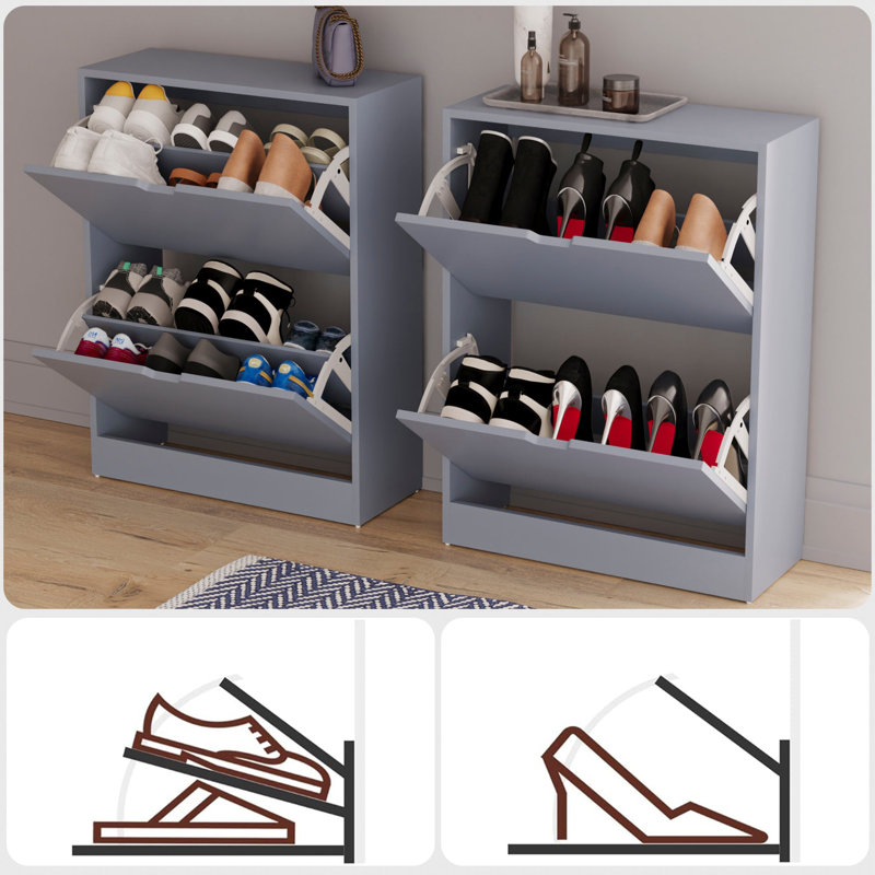 12 Pair Shoe Storage Cabinet, Grey