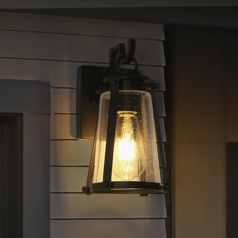 Modern Black Outdoor Wall Lantern Seeded Glass - Thumbnail 2