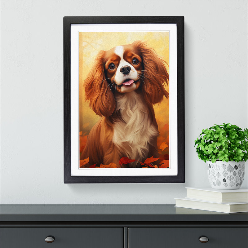 Cavalier King Charles Spaniel Digital No.2 - Single Picture Frame Print on Wood, Black, 34cm H x 25cm W x 2cm D