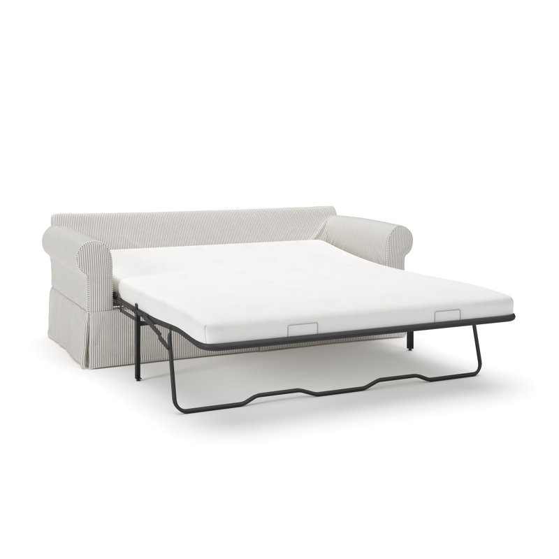Amari 84" Rolled Arm Slipcovered Sleeper Sofa with Reversible Cushions, Cruise Adrift Woven Stripe
