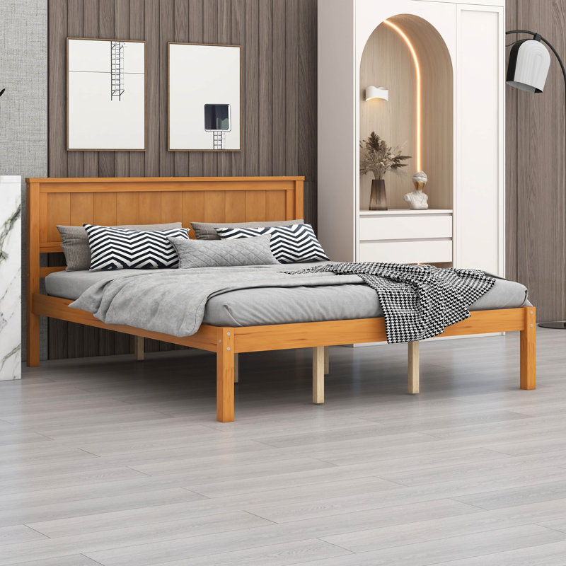  Cadre de lit plateforme avec support à lattes, cadre de lit en bois de pin avec tête de lit, Grand lit