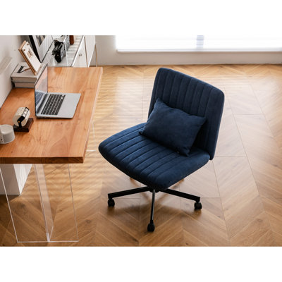 Fauteuil de bureau bleu carré revêtu de lin, réglable en hauteur, pivotant à 360 ° et mécanisme d'inclinaison, avec rembourrage en mousse à mémoire de forme