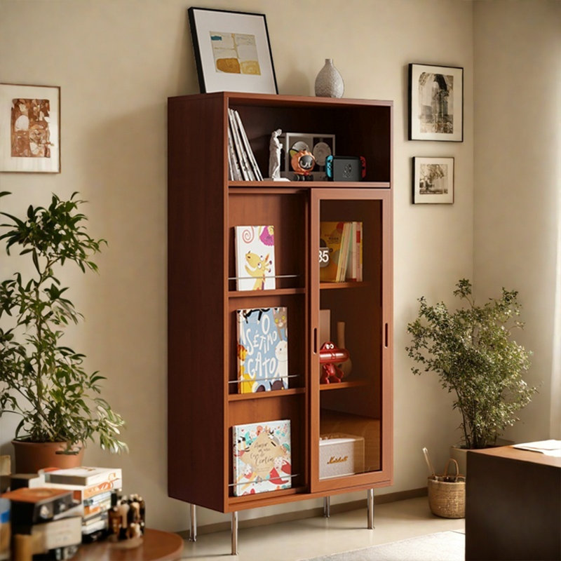 Modern Brown Boxwood Bookcase with Display Func