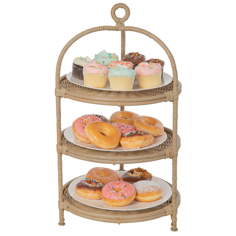 Support à gâteaux en osier à 3 niveaux