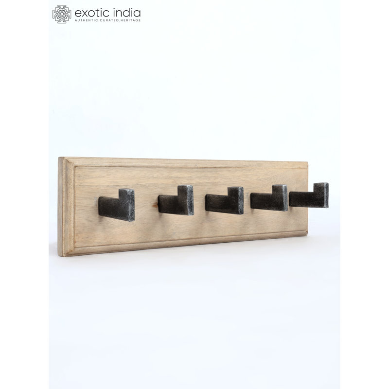 Exotic India 18" Wood and Iron Wall Hanger, Rustic Decorative Wall Organizer