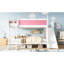 Lit superposé double au-dessus de double avec tablettes de rangement, lit superposé en bois massif avec glissière et échelles, conception à profil bas, rose et blanc-133070020