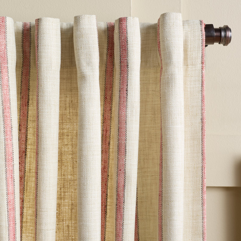 Rideau obscurcissant en polyester rayé, Beige clair / terre cuite