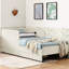Structure de lit simple tapissier beige avec 2 tiroirs de rangement, convertible en, esthétique minimaliste moderne, velours doux, eucalyptus et structure avec revêtement, réglable pour les petits