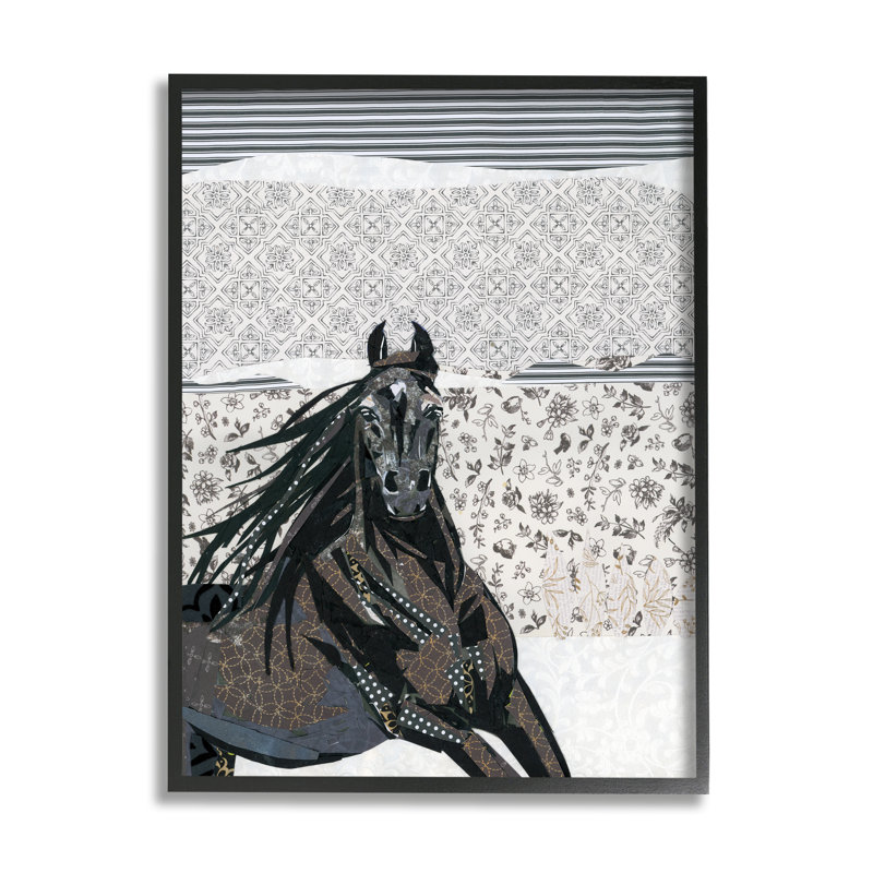 Cheval au galop - impression sur toile, H 20 po x l 16 po, Giclée encadrée noir minuit