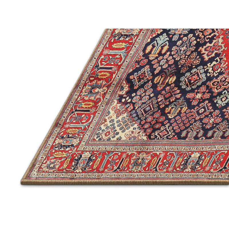 Tapis traditionnel rouge / noir, Rectangle 5 pi x 7 pi