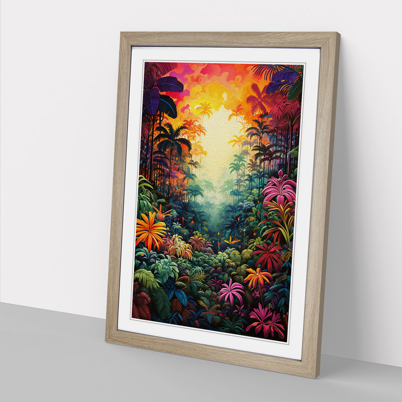 Jungle Colour Field No.2 - Single Picture Frame Print on Wood, 46cm H x 34cm W, Oak Framed