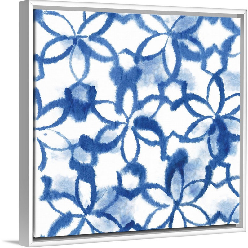 «Indigo Floral» par Aimee Wilson, reproduction sur toile, Cadre blanc, H 14 po x l 14 po x P 1,75 po