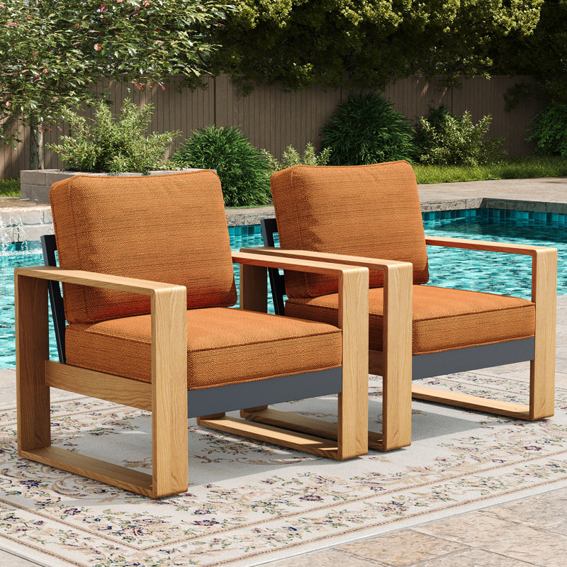 Modern Outdoor Aluminum Chairs With Cushions,patio Chair Set (set Of 2), Orange