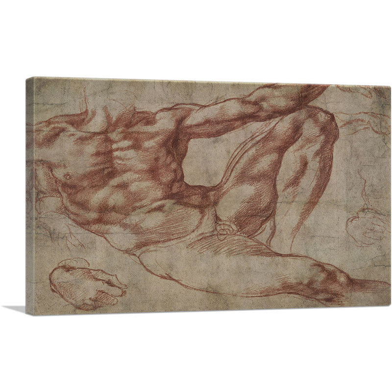 Étude pour Adam 1511 par Michel-Ange - reproduction d'art sur toile tendue, H 18 po x l 26 po x P 0,75 po