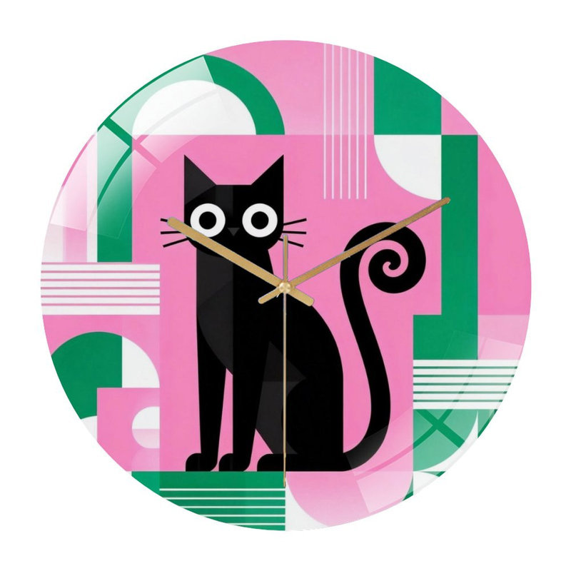 Horloge murale 12 po ronde en verre trempé avec mouvement à quartz silencieux, Pink
