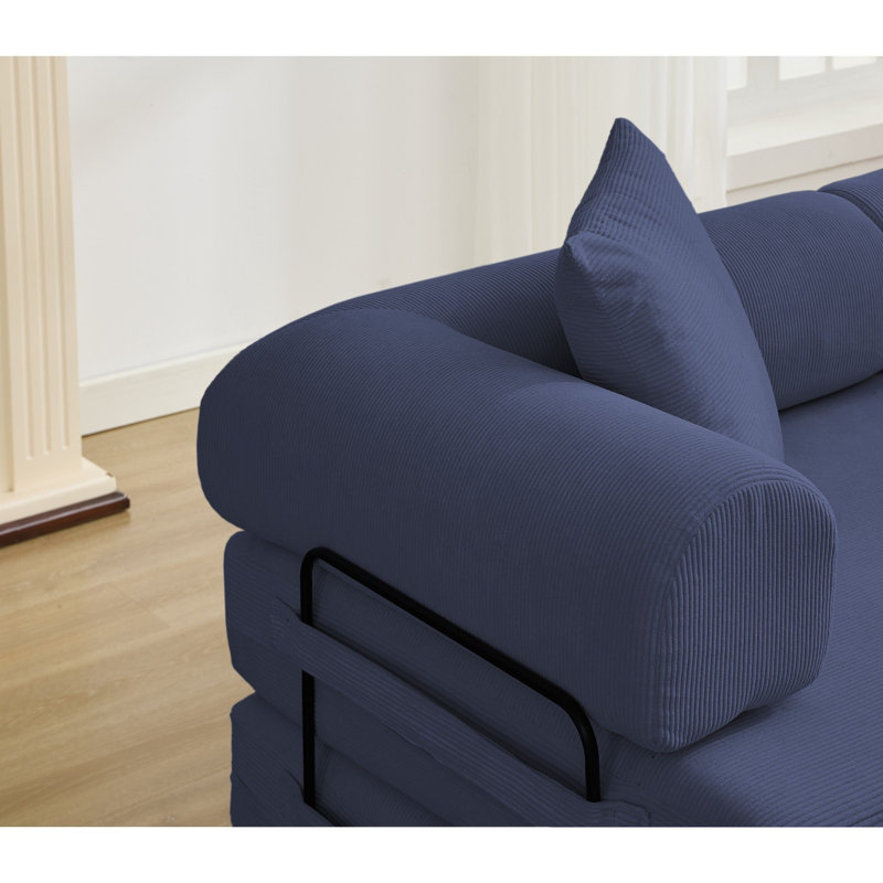 Boneless Corduroy 78.5" Folding Convertible Out Sleeper Sofa Bed, Dark Blue