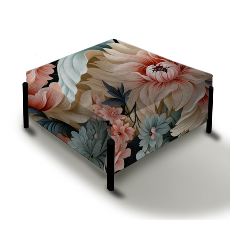 Rose et bleu Paisley Garden Dream - Grand repose-pieds carré damassé