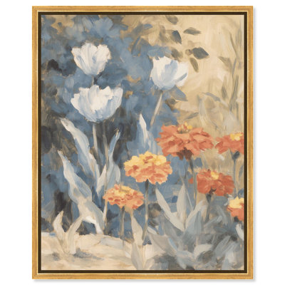 "White Tulips and Zinnias I", impression sur toile par Art Remedy, cadre doré, 16 x 20