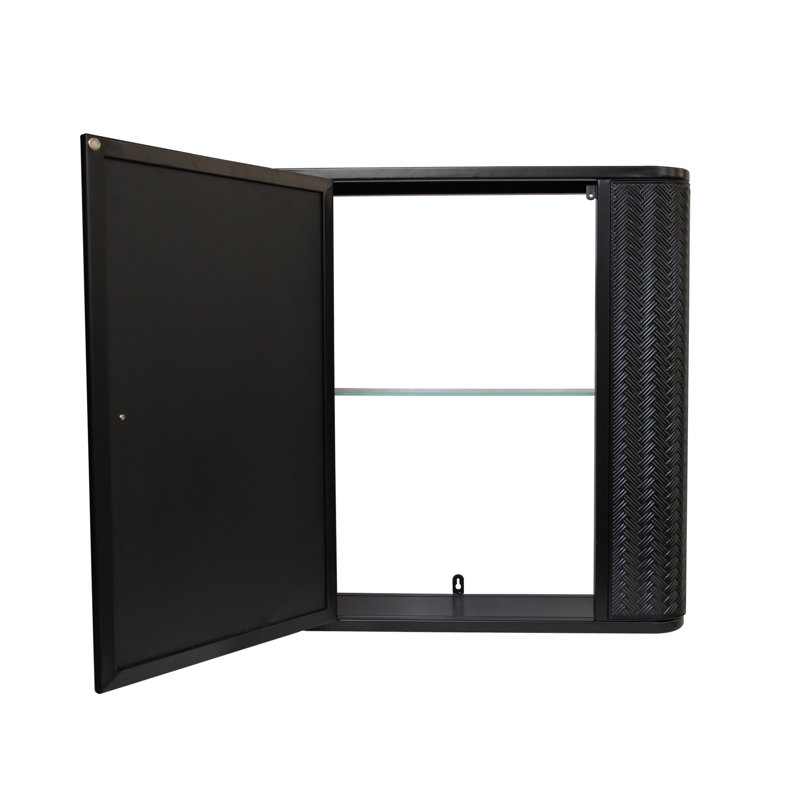 Armoire à miroir murale simple à une porte pour le rangement de la salle de bain, style rustique américain, 2 tablettes, sur meuble-lavabo, finition à l'eau, fixation stable noire antique compacte, surface imperméable, simple