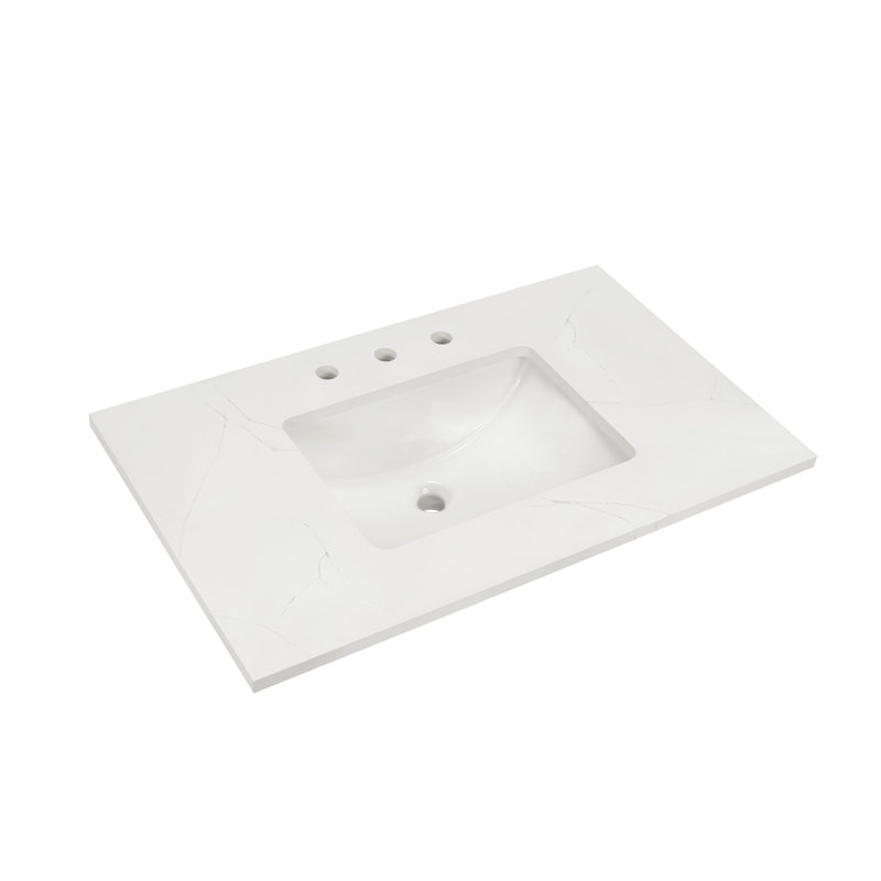 Terra 36'' W Single Vanity, Walnut, Satin Brass, Calacatta Quartz/Widespread Faucet Mount