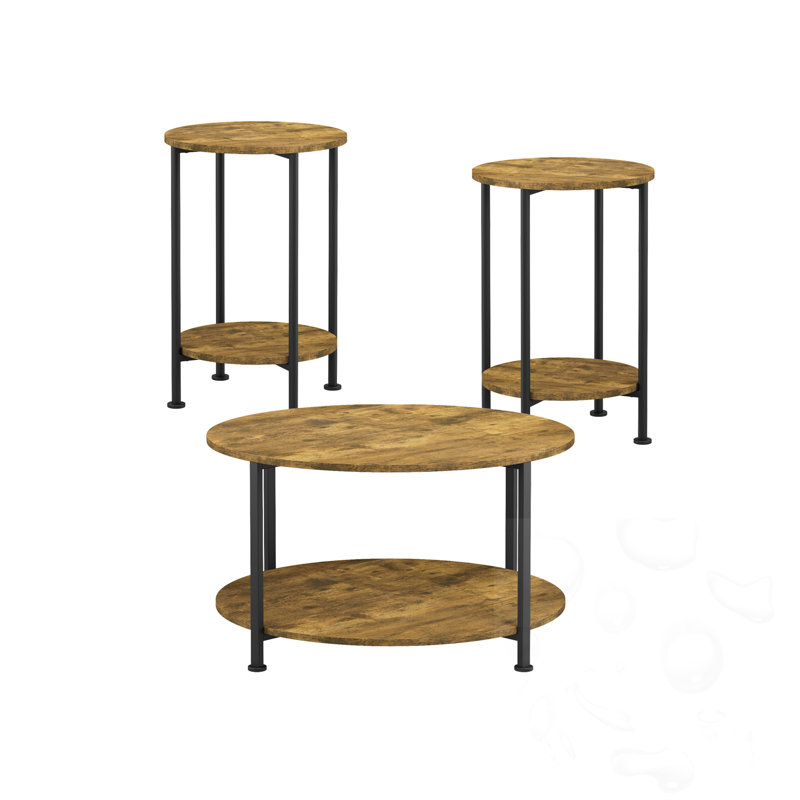 Ensemble de 3 tables basses avec 2 tables de bout et rangement