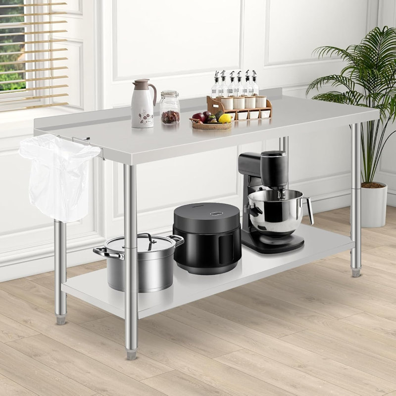 Table de travail en acier inoxydable 60 x 24 po, station de préparation robuste avec dosseret, tablette réglable