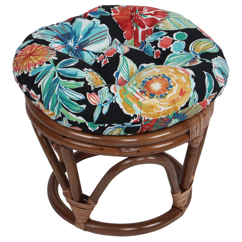 Outdoor 4'' Ottoman Seat Cushion, Black/Red/Orange Floral