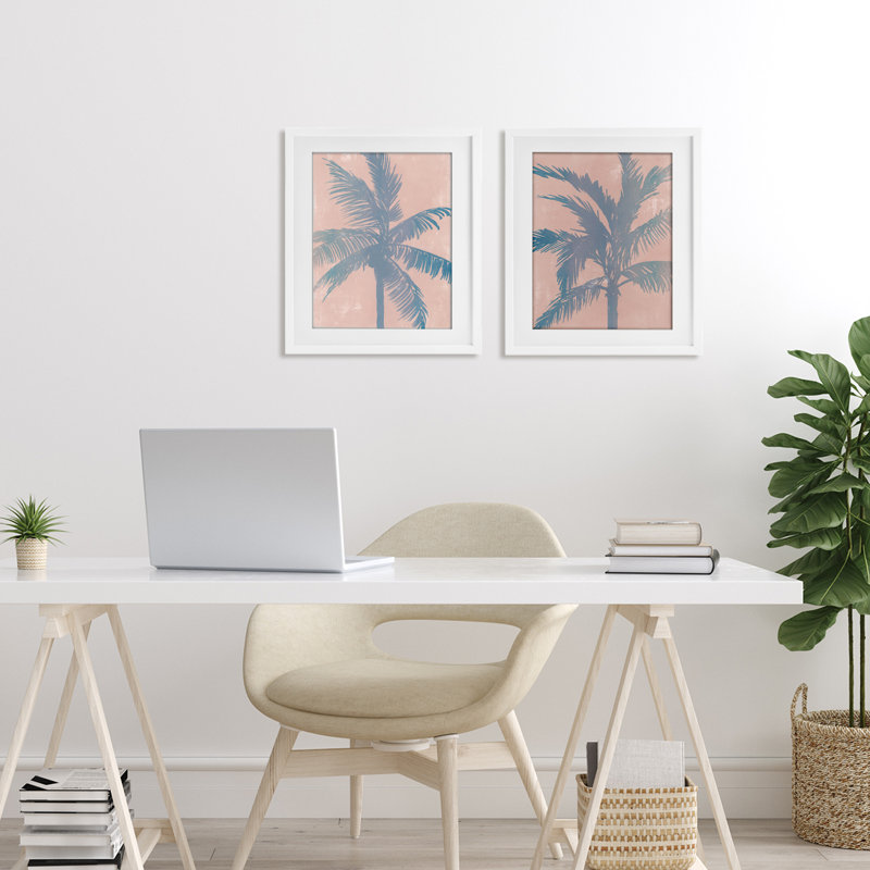Ensemble de 2 impressions encadrées sous verre Pastel Tropical Haze, design par Ian C., H 16 po x l 13 po, Cadre blanc côtier