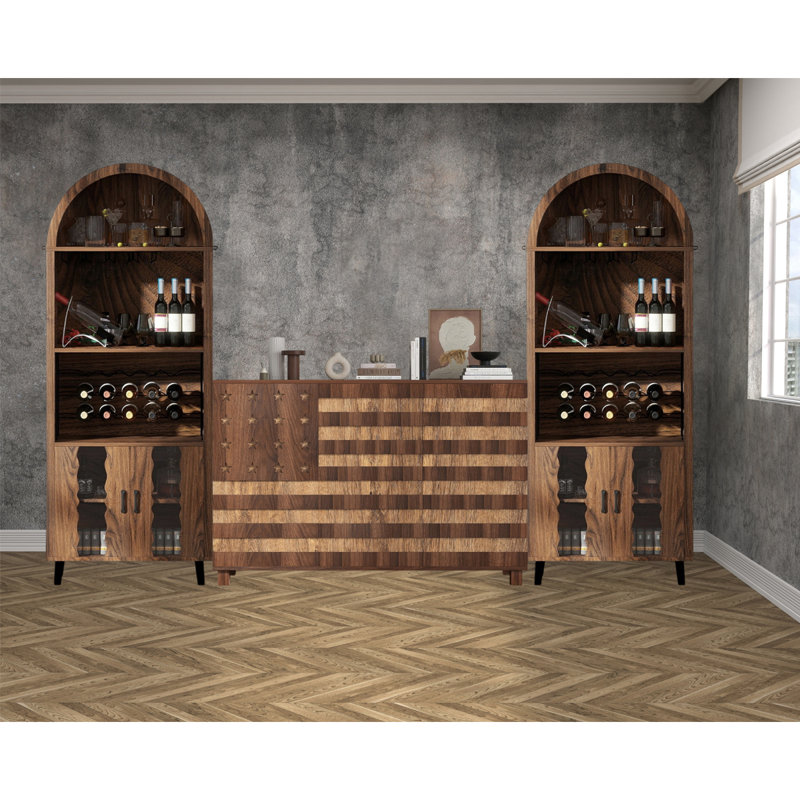 3 Pieces Bar cabinet Set With Storage, 71"FarmhouseBar Cabinet,55"Buffet Sideboard Cabinet With 2 Drawers And 3 Doors