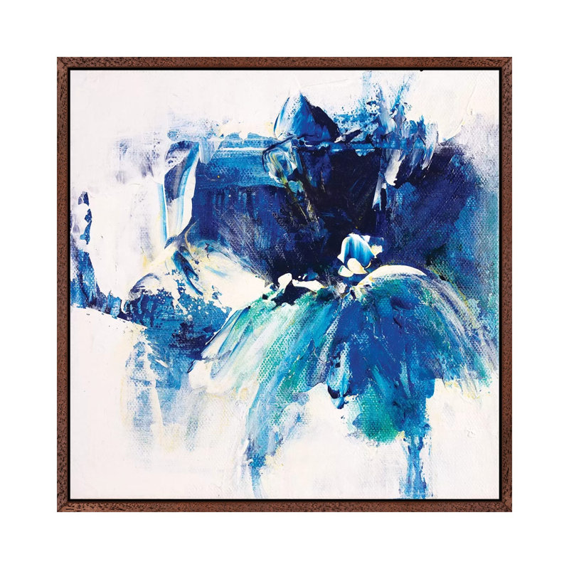 Tangled Blue VI by Jude Remedios - Painting on Canvas, 93.98cm H x 93.98cm W x 3.81cm D, Classic Brown Wood Framed