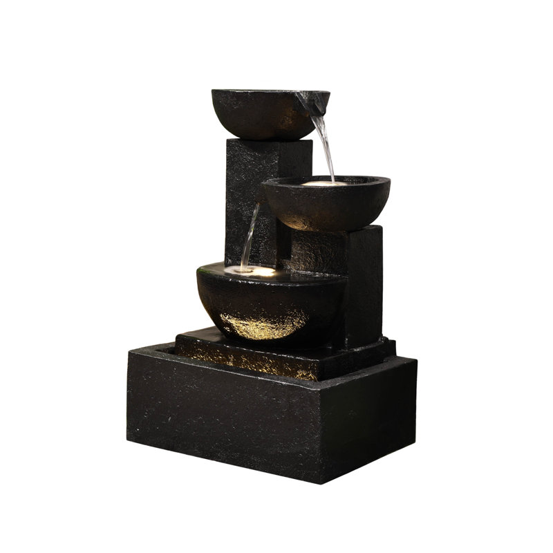 32" Black Stacking Water Fountain with Warm White LEDs