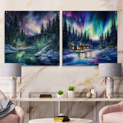 «Northern Lights Charm In Winter», ensemble de 2 verres muraux en acrylique