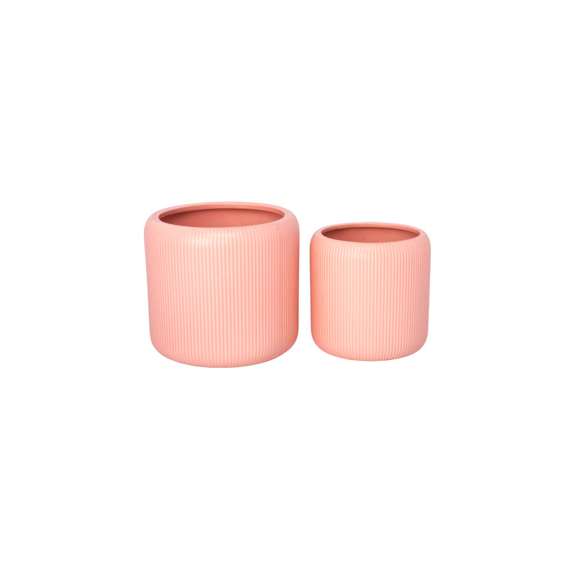 Ceramic Pot Set Of Two , Pink