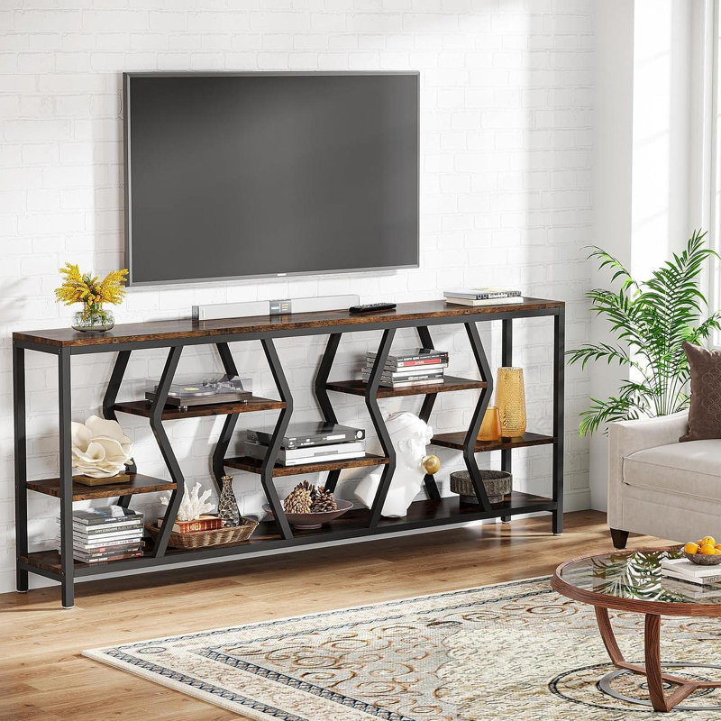 70.9 Inches Sofa Console Table With 4 Tier Wood Storage Shelves, Industrial Extra Long Narrow Entryway Accent Tables For Hallway, Living Room, Foyer (Rustic Brown)