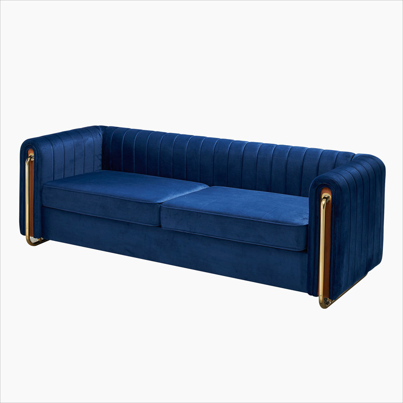 Canapé rembourré en tissu 2 places Helsel, Bleu