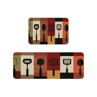 Terracotta Kitchen Utensil Kitchen Mats, 2 PC for Modern Farmhouse Decor