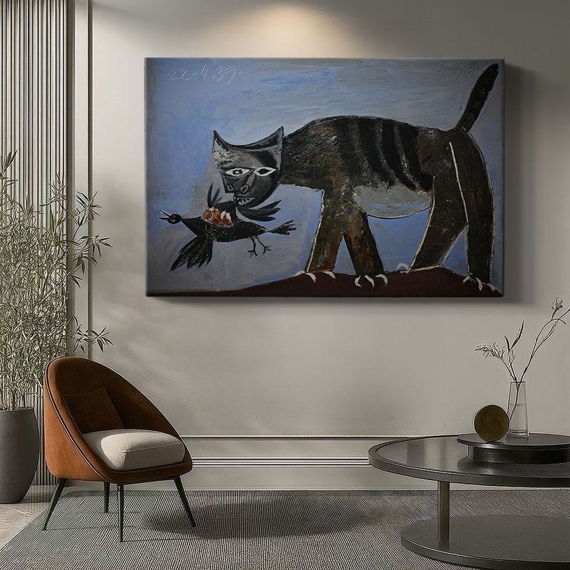 Pablo Picasso "Chat dévorant un oiseau" - Art mural de qualité musée sur toile tendue, 24 x 36
