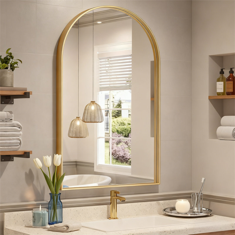 Miroir mural 40 po x 24 po Axia pour salle de bain, salon et entrée, 40 po x 24 po, Or brossé