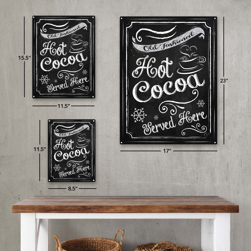 Plaque en métal «Hot Cocoa Served Here», H 15,5 po x l 11,5 po x P 0,04 po