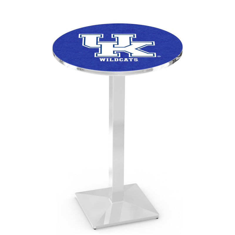 Round Metal Base Dining Table, Chrome, University of Kentucky - UK Logo