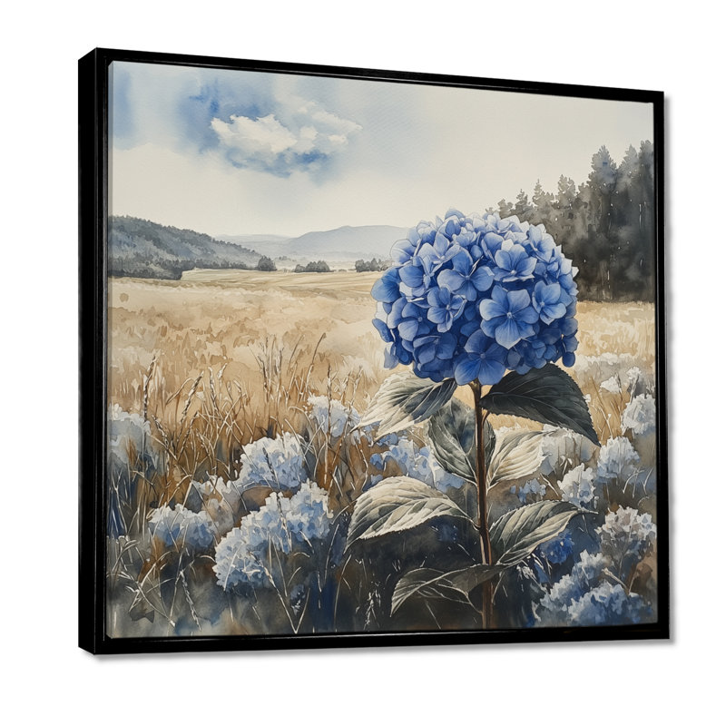 Champ d'hortensias en hiver I - hydrangées, art mural, H 16 po x l 16 po, Impression encadrée flottante