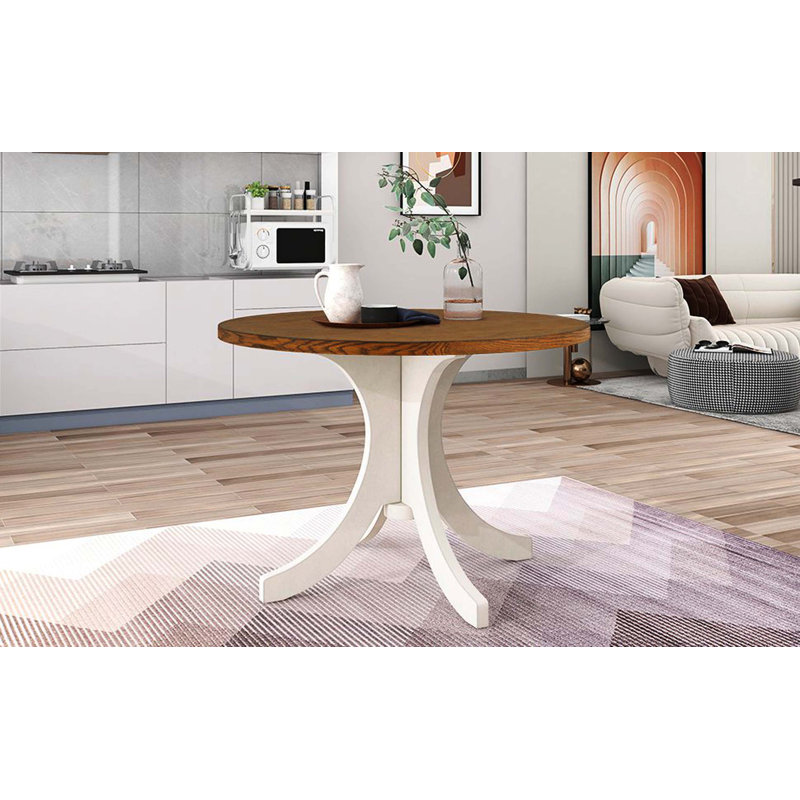 Table de salle à manger Mid-Century ronde en bois massif, mobilier pratique compact pour les petits espaces de vie